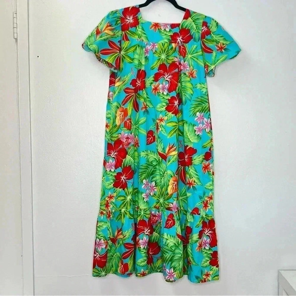 Wave Shoppe Mid-Calf Turquoise Floral Kaftan Dress Sz‎ M - Picture 8 of 16